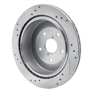 Subaru B9 Tribeca Brake Rotor (1) - Rear Right - R1 Concepts - Drilled & Slotted - Silver - `06-`14
